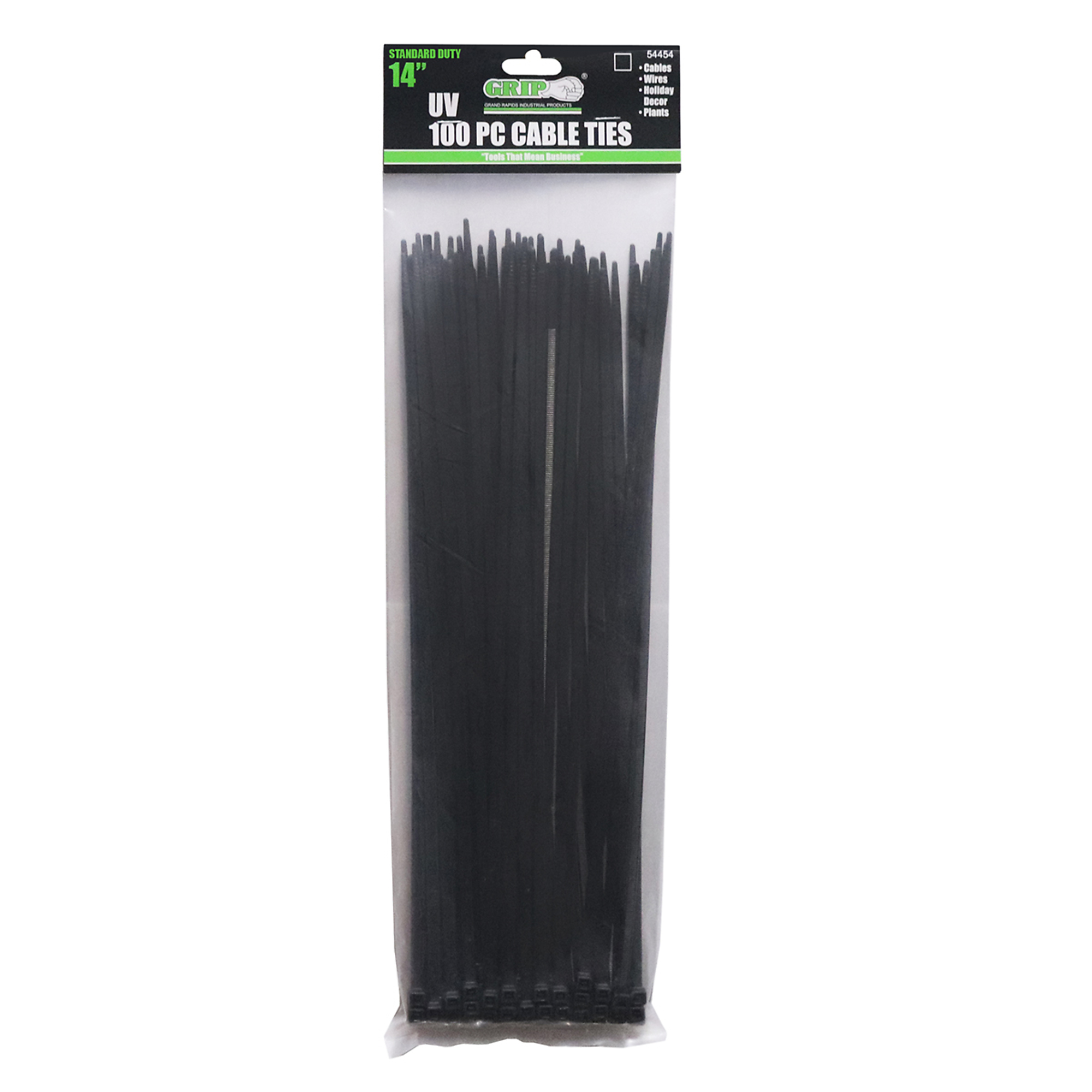Grip, 14" Standard Duty 100 pc Cable Tie - Black,  Loop tensile strength: 50 lbs, Model # 54458